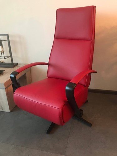 Leren relaxfauteuil met stalen frame - rood leer