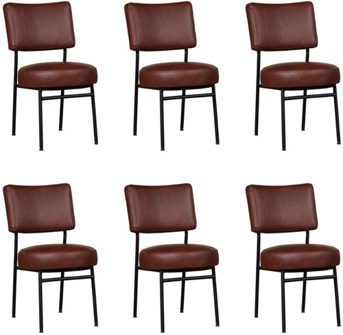 Leren eetkamerstoel Rondo - set van 6 stoelen - Granada leer Cognac