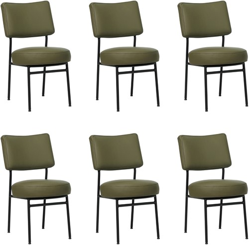 Leren eetkamerstoel Rondo - set van 6 stoelen - Toledo Leer Olive