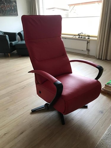 Leren relaxfauteuil met stalen frame - rood leer