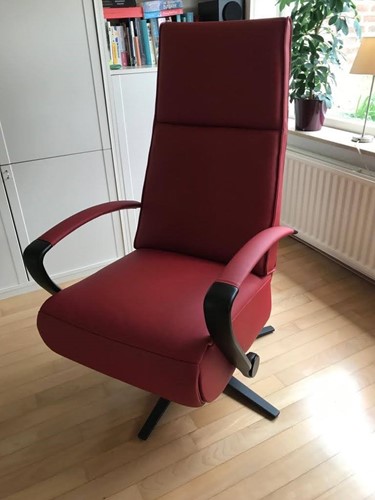 Leren relaxfauteuil met stalen frame - rood leer