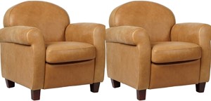 Set van 2 Cognac leren klassieke fauteuils Roommate - poot hout bruin - Vintage Leer Cognac (cognac leer)