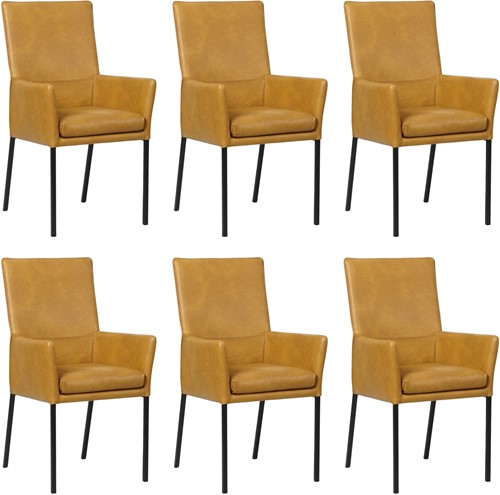 Leren eetkamerstoel Royal - met armleuning - set van 6 stoelen