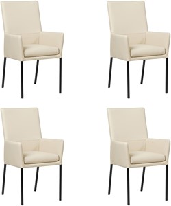 Set van 4 Crème leren moderne eetkamerstoelen Royal - poot vierkant zwart - Toledo Leer Betulla (crème leer)