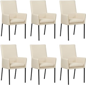 Set van 6 Crème leren moderne eetkamerstoelen Royal - poot vierkant zwart - Toledo Leer Betulla (crème leer)