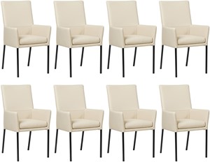 Set van 8 Crème leren moderne eetkamerstoelen Royal - poot vierkant zwart - Toledo Leer Betulla (crème leer)