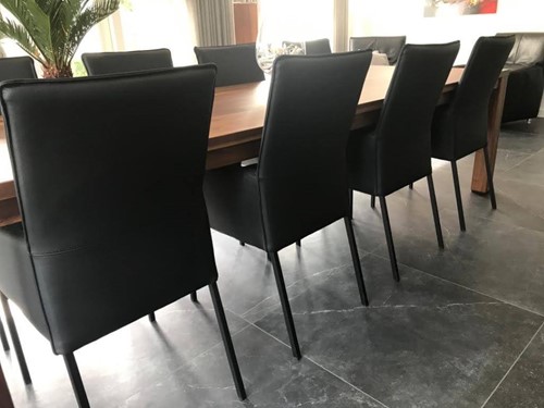Set van 8 leren eetkamerstoelen - zwart leer