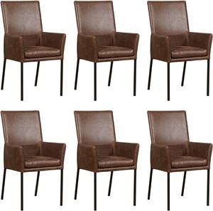 Leren eetkamerstoel royal met armleuning, bruin leer, bruine keukenstoelen