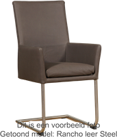 Leren eetkamerstoel Rumor - met armleuning en sledepoot rond - set van 8 stoelen - Kenia Lightgrey (lichtgrijs) - Kleur poot, RVS-1