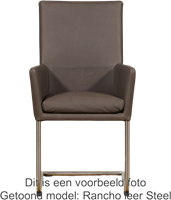 Leren eetkamerstoel Rumor - met armleuning en sledepoot rond - set van 8 stoelen - Kenia Lightgrey (lichtgrijs) - Kleur poot, RVS-2