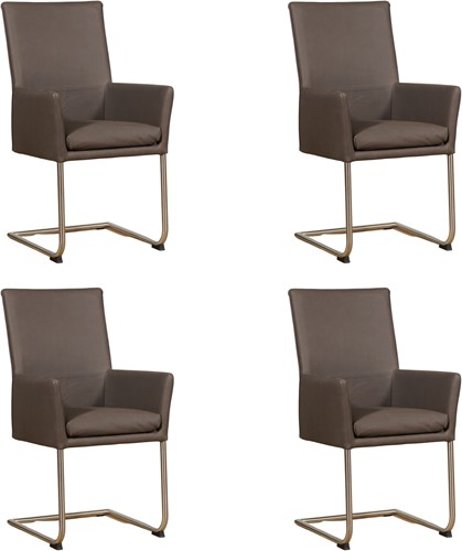 Leren eetkamerstoel Rumor - met armleuning en sledepoot rond - set van 4 stoelen