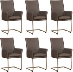 Leren eetkamerstoel Rumor - met armleuning en sledepoot rond - set van 6 stoelen