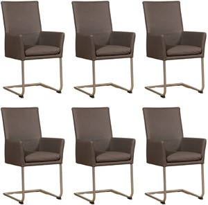 Set van 6 Leren eetkamerstoelen Rumor - met armleuning en sledepoot rond