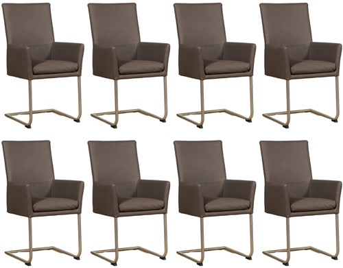 Leren eetkamerstoel Rumor - met armleuning en sledepoot rond - set van 8 stoelen
