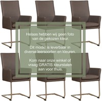 Leren eetkamerstoel Rumor - met armleuning en sledepoot rond - set van 6 stoelen - Hermes Turquoise (blauw) - Kleur poot, RVS