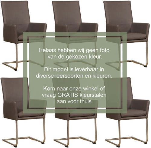 Leren eetkamerstoel Rumor - met armleuning en sledepoot rond - set van 6 stoelen - Hermes Cream (crème) - Kleur poot, zwart