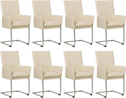Leren eetkamerstoel Rumor - met armleuning en sledepoot rond - set van 8 stoelen - Toledo Betulla (crème) - Kleur poot, RVS