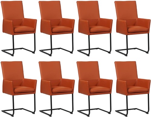 Leren eetkamerstoel Rumor - met armleuning en sledepoot rond - set van 8 stoelen - Toledo Cotto (cognac) - Kleur poot, zwart