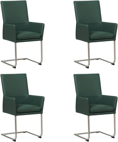 Leren eetkamerstoel Rumor - met armleuning en sledepoot rond - set van 4 stoelen - Toledo Forrest (groen) - Kleur poot, RVS