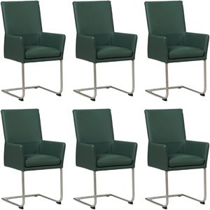 Set van 6 Groene leren industriële eetkamerstoelen Rumor - poot rond rvs - Toledo Leer Forrest (groen leer)