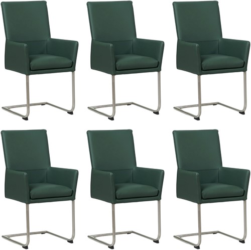 Leren eetkamerstoel Rumor - met armleuning en sledepoot rond - set van 6 stoelen - Toledo Forrest (groen) - Kleur poot, RVS