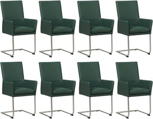 Set van 8 Groene leren industriële eetkamerstoelen Rumor - poot rond rvs - Toledo Leer Forrest (groen leer)