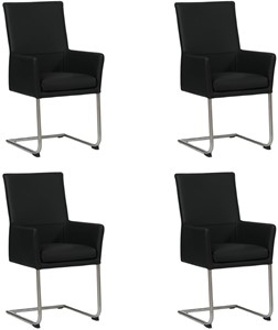 Set van 4 Zwarte leren industriële eetkamerstoelen Rumor - poot rond rvs - Toledo Leer Nero (zwart leer)