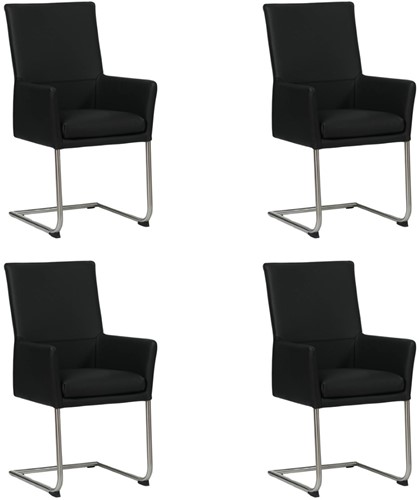 Leren eetkamerstoel Rumor - met armleuning en sledepoot rond - set van 4 stoelen - Hermes Nero (zwart) - Kleur poot, RVS