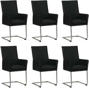 Set van 6 Zwarte leren industriële eetkamerstoelen Rumor - poot rond rvs - Toledo Leer Nero (zwart leer)
