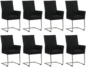 Set van 8 Zwarte leren industriële eetkamerstoelen Rumor - poot rond rvs - Toledo Leer Nero (zwart leer)