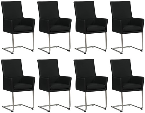 Leren eetkamerstoel Rumor - met armleuning en sledepoot rond - set van 8 stoelen - Hermes Nero (zwart) - Kleur poot, RVS