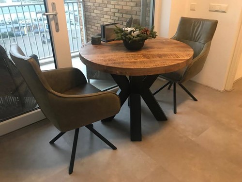 Set van 2 leren eetkamerstoelen - draaibaar - groen leer