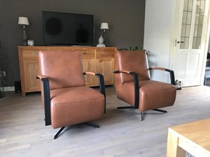 Leren draaifauteuil mood, bruin leer, bruine draaistoel