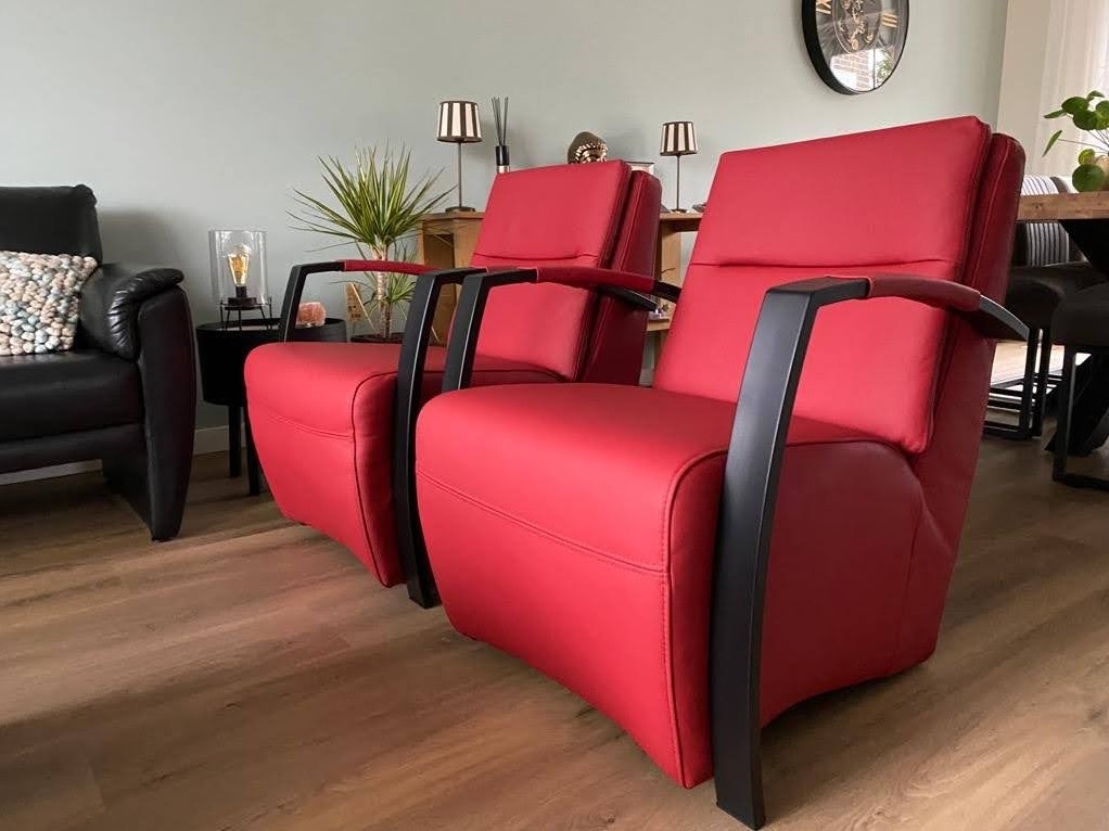 bovenstaand stijl Roestig Set van 2 leren fauteuils met stalen frame - rood leer ShopX