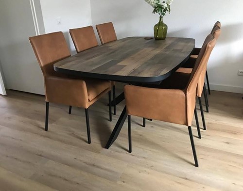 Set van 6 leren eetkamerstoelen - cognac kleur leer