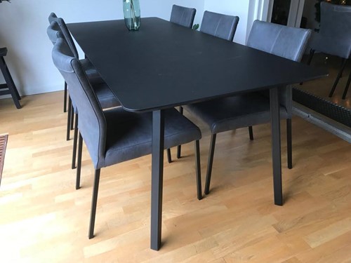 Set van 6 leren eetkamerstoelen - grijs leer
