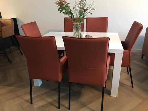 Set van 6 leren eetkamerstoelen - bruin leer