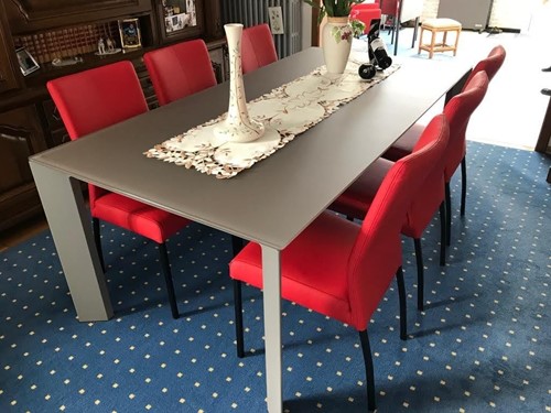 Set van 6 eetkamerstoelen - rood leer