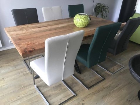 Set van 6 leren eetkamerstoelen - met sledepoot - diverse kleuren
