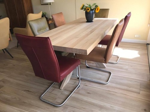 Set van 6 leren eetkamerstoelen - met sledepoot - verschillende kleuren leer