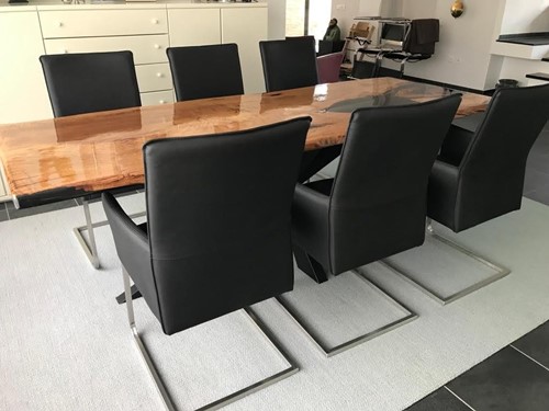 Set van 6 leren eetkamerstoelen met sledepoot - zwart leer