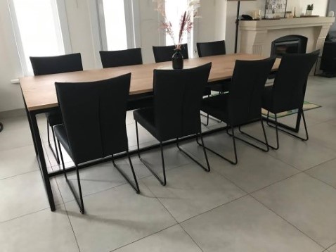 Set van 8 leren eetkamerstoelen - met designpoot - zwart leer