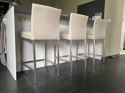 Set van 3 leren barstoelen - crème kleur leer