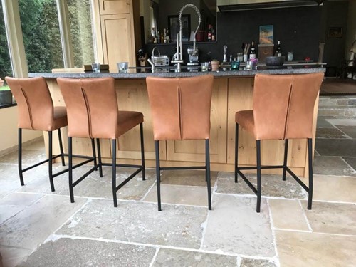 Set van 4 leren barstoelen - bruin leer
