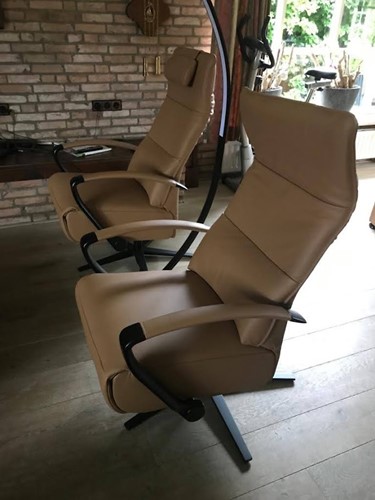 Set van 2 leren relaxfauteuils met stalen frame - bruin leer