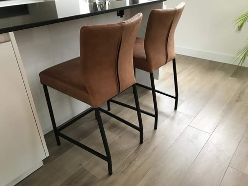 Set van 2 leren barstoelen - bruin leer