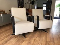 Set van 2 leren draaifauteuils met stervoet - crème kleurig leer