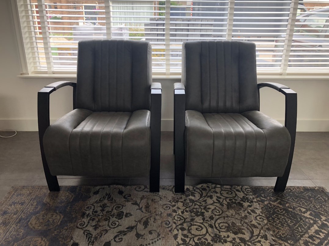 Set van fauteuils met stalen frame - grijs leer ShopX