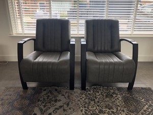 Leren fauteuil glamour, grijs leer, grijze stoel