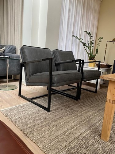 Set van 2 leren fauteuils met stalen frame - grijs leer